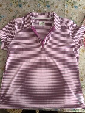 Izod Women's Pink & White Striped Short-Sleeve Polo